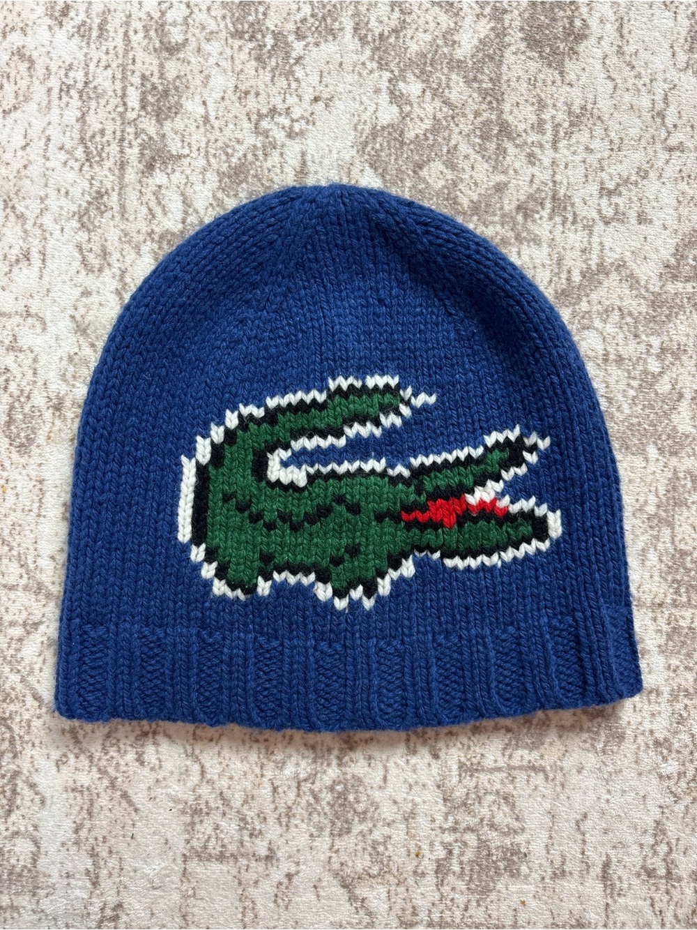 Lacoste Retro Knit Logo Wool Blend Beanie